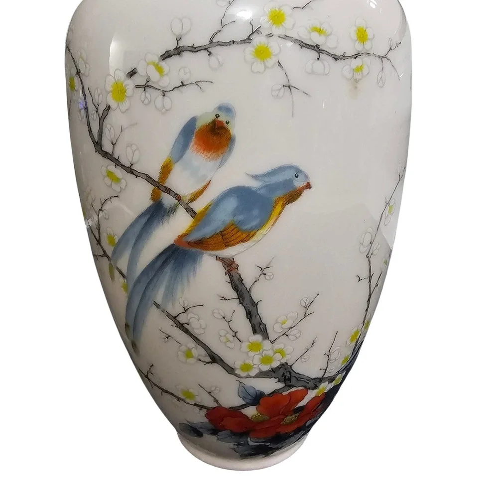 Jay Fine China Japan Porcelain Ginger Jar Lidded Urn Bird Cherry Blossom 13.5